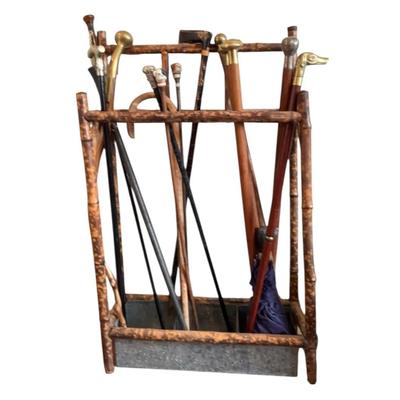 Bamboo Stick Stand With Collection Of Canes