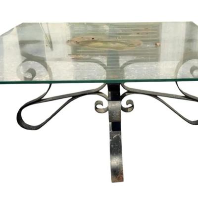 Glass/wrought iron outdoor table - square shape glass