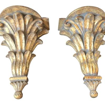 Italian Oversized Gilt Wall Brackets/Shelves, a pair