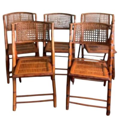 Vintage Bamboo Rotan folding chairs Set Of 5