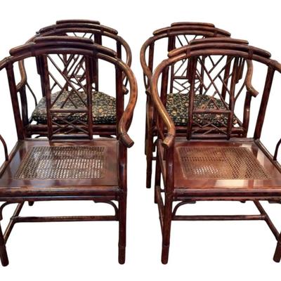 Set of 4 Wooden Bamboo-like, lattice chairs