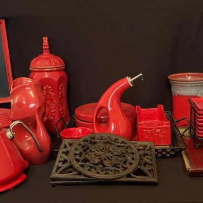 Big Lot Of Red Kitchen Items
