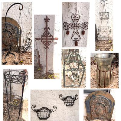 Large Lot of metal & wrought iron outdoor decor 