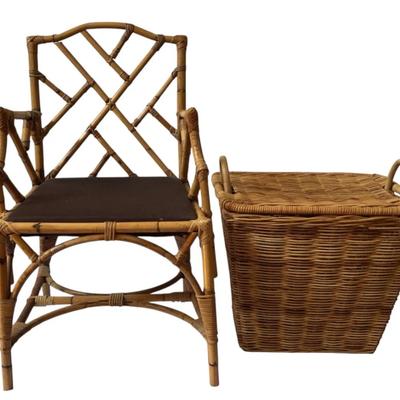 Bamboo Chair & Large Wicker Basket