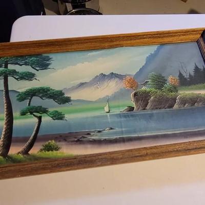 Canvas on Board Asian Lake Scene Hand Painted