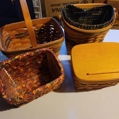 4pc Longaberger Basket Lot - Signed - Two Have Liners