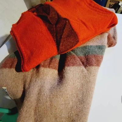 Wool Blankets - 2 pc - Striped Red and Brown 
