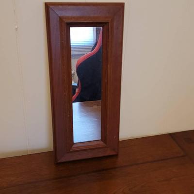 Small Accent Mirror with Wooden Frame - Can Hang Either Way 