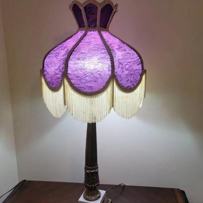 Purple Fringed Boudoir Lamp - Beautiful Statement Item for Bedside or Dresser Top