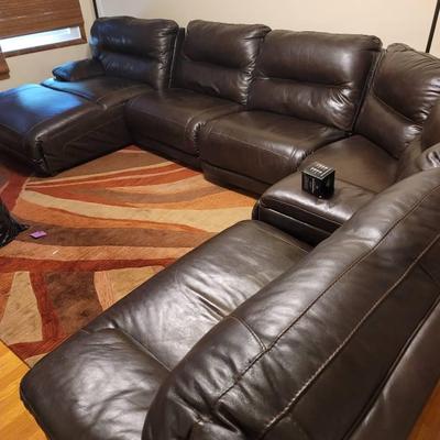Leather Dark Brown Theater Room Sectional Couch Large Comfortable Sofa
