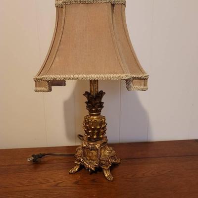 Footed Gold Tone Pineapple Lamp Bedside Small