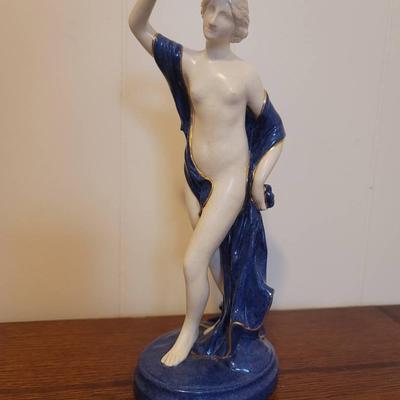 Royal Worcester Crown Ware Bathing Figure with Blue Robe and Fan
