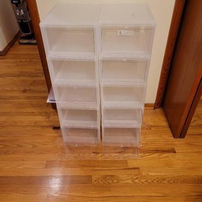 10pc Stacking Plastic Shoe Boxes - Some Clasp Damage 