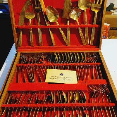 Thai Brass Flatware Set in Beautiful Case - Enormous Lot