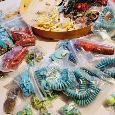 Turquoise Coral & More Southwest Beading Lot - Several Pounds of Supplies - Howlite Snakeskin Bone 