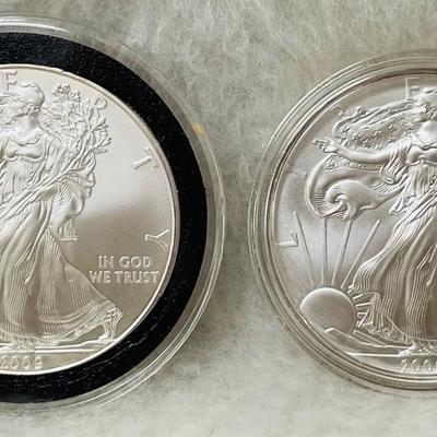 Two Encased 2009 American Eagle Silver Dollars