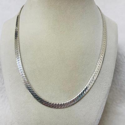 Italian Sterling Silver Herringbone Necklace 