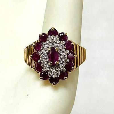 10K Gold Diamond and Ruby Ring