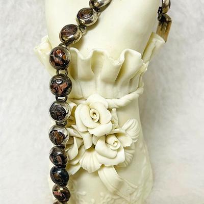 Mexico 950 Silver and Jasper Stone Bracelet