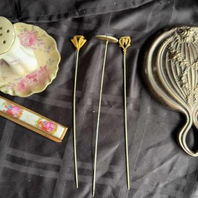 Vintage Hair Pins with Holder and Accessories