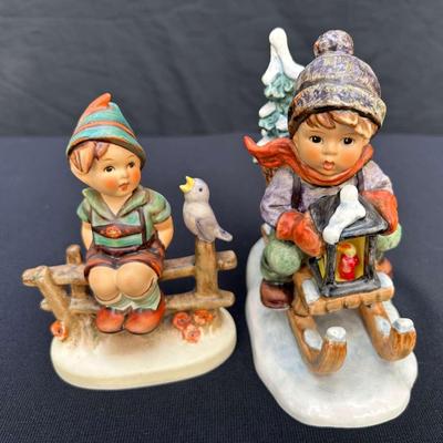 Goebel Hummel Figurines – Boy on Fence with Bird & Ride Into Christmas