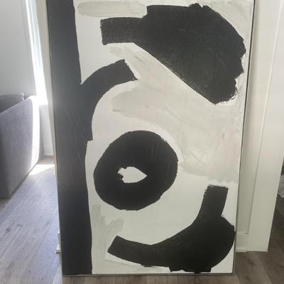 Large Black & White Abstract Painting H 60 in x W 40 in x D 2 in 