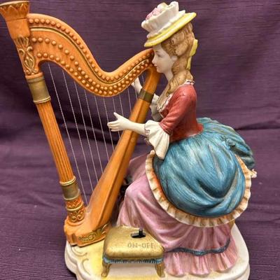 Lot 126:  Vintage Porcelain Lady with Harp Musical Figurine