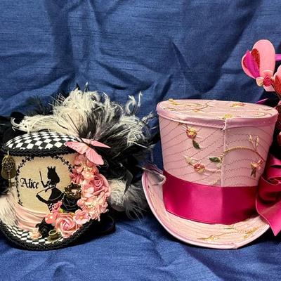 Lot 413: Ms. Purdy Collection of 4 Decorative Fantasy Hats – Alice in Wonderland & Valentine Themes