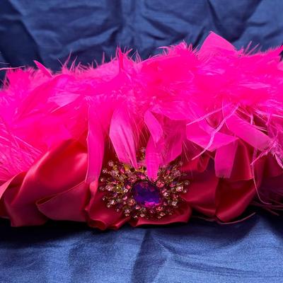 Lot 409: Ms. Purdy Original Show Hat with Hot Pink Feathers and Rhinestone Brooch