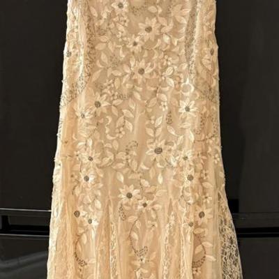 Lot 406: BHFO Blush Lace Beaded Evening Gown – Size 8