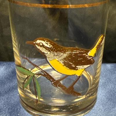 Lot 514: Set of 10 Vintage Bird Glass Tumblers with Gold Rim