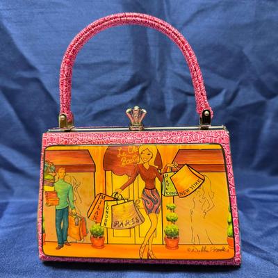 Lot 411: Debbie Brooks Designer Handbag – Boutique Shopping Scene, Pink Croc Trim