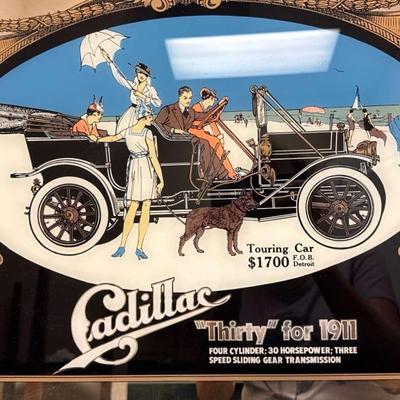 Lot 111:  Framed Cadillac “Thirty” 1911 Touring Car Advertising Mirror – Vintage Automobilia Collect