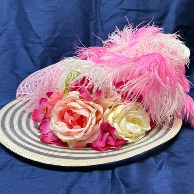 Lot 408: Ms. Purdy Original Decorative Hat with Feathers and Roses