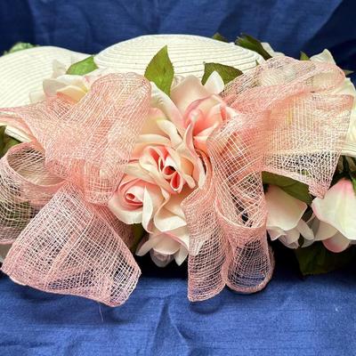 Lot 407: Ms. Purdy Original Decorative Hat with Silk Roses and Ribbon