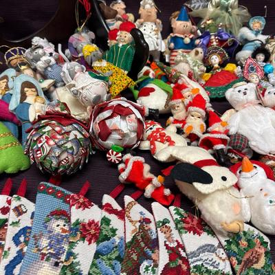 Lot 133:  Vintage Handmade & Collectible Christmas Ornament Lot – Assorted Fabric, Felt, and Needlep