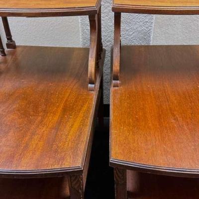 Lot 113:  Pair of Vintage Mid-Century Two-Tier Wooden End Tables