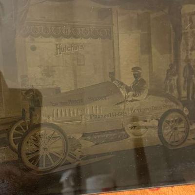 Lot110:  Antique Glass Plate Negative – Early Automobile Advertising Hutchins Drug Store