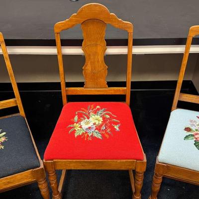 Lot 122:  Trio of Vintage Needlepoint Upholstered Side Chairs
