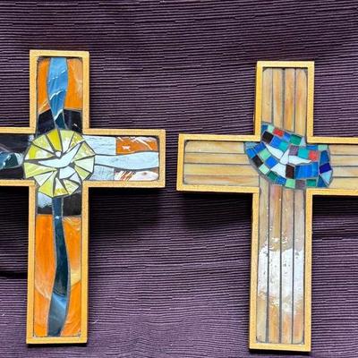 Lot 127:  Original Mosaic Crosses  with Dove Design by Emma Studer