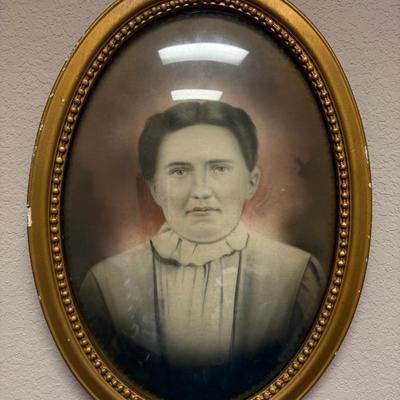 Lot 504: Antique Oval Portrait Photograph – Convex Glass Frame – 21.5” x 15.5”