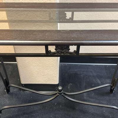 Lot 115:  Vintage Wrought Iron & Glass Console Table