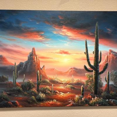 Lot 502: Southwestern Desert Sunset Oil Painting – Signed B. Duggan