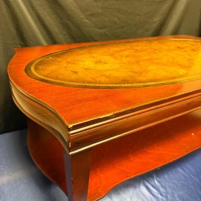 Lot 529: Vintage Coffee Table with Leather Inlay Top – 40”