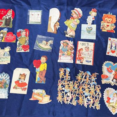 Lot 434: Lot of 40+ Vintage Valentine Cards – Die-Cut, Mechanical & Novelty Designs – 1920s–1940s