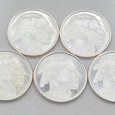 154 • (5) 1ozt .999 fine silver buffalo nickle coins