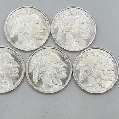 162 • (5) 1ozt .999 fine silver buffalo nickle coins
