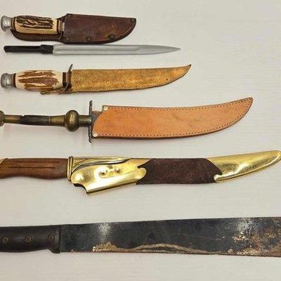 1802 • (6) knives, sheaths & machete