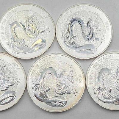 174 • (5) 1ozt .999 fine silver 2024 year of the dragon round