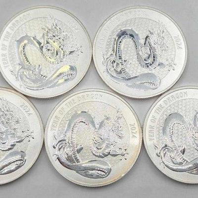 176 • (5) 1ozt .999 fine silver 2024 year of the dragon round